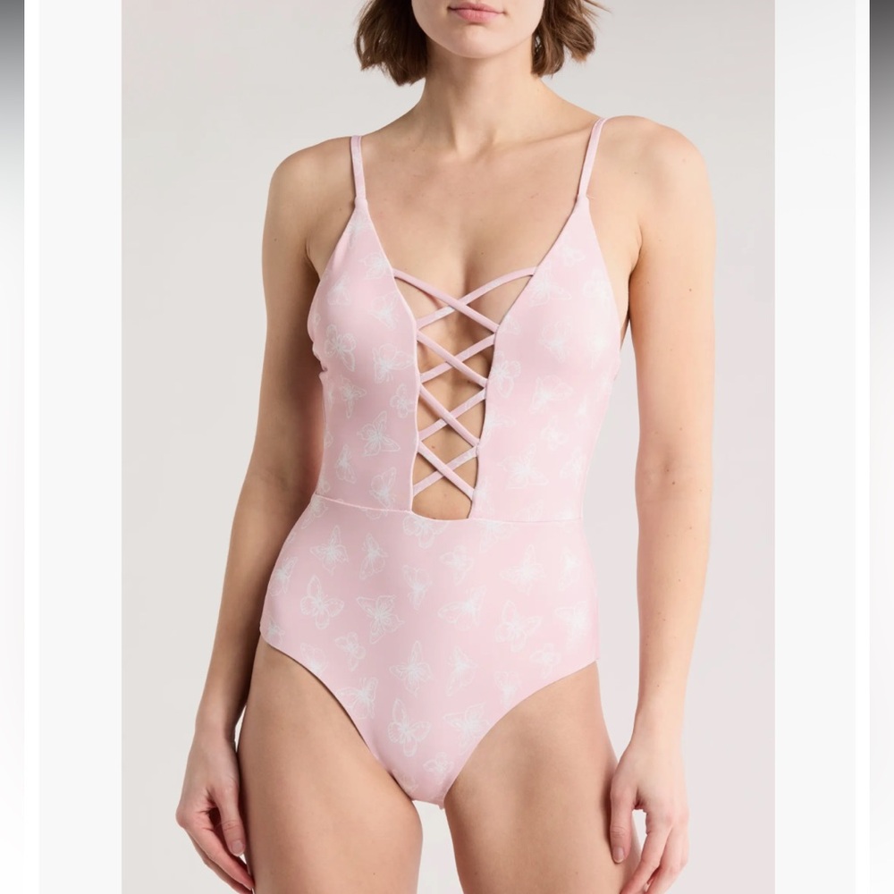 Dippin' Daisy's Bliss One-Piece Pink Blush Butterfly Swimsuit, Size Medium